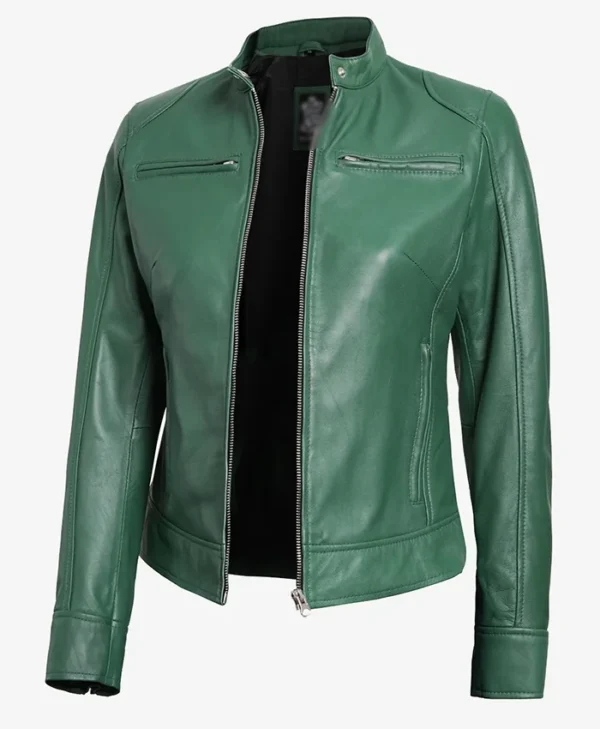 Dodge Cafe Racer Green Leather Jacket