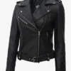 Fashion Asymmetrical Black Biker Real Leather Jacket