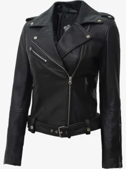Fashion Asymmetrical Black Biker Real Leather Jacket