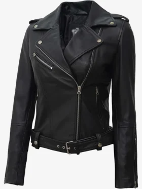 Fashion Asymmetrical Black Biker Real Leather Jacket