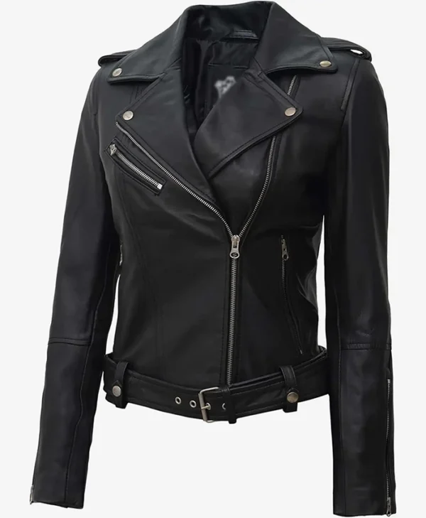 Fashion Asymmetrical Black Biker Real Leather Jacket