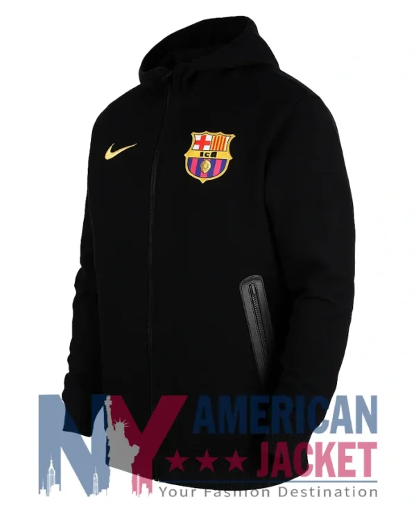 Fc Barcelona Fleece Tech Black Jacket