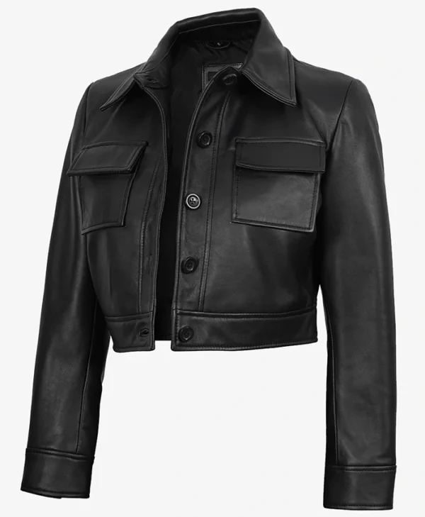 Freddie Harrington Cropped Black Leather Jacket
