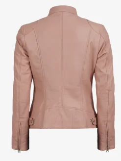 Get Cafe Racer Light Pink Biker Style Leather Jacket For Sale