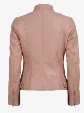 Get Cafe Racer Light Pink Biker Style Leather Jacket For Sale