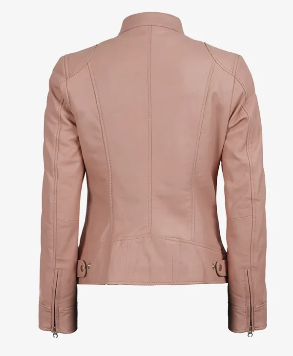Get Cafe Racer Light Pink Biker Style Leather Jacket For Sale