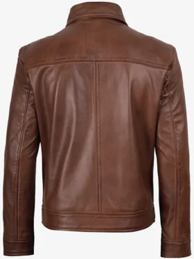 Get Classic Harrington Cognac Brown Real Leather Jacket For Sale
