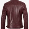 Get Fashion Burgundy Waxed Quilted Leather Biker Jacket For Sale