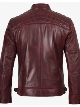 Get Fashion Burgundy Waxed Quilted Leather Biker Jacket For Sale