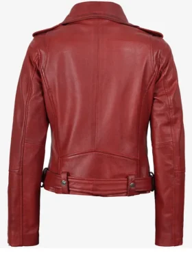 Get Fashion Margaret Red Biker Leather Jacket For Sale