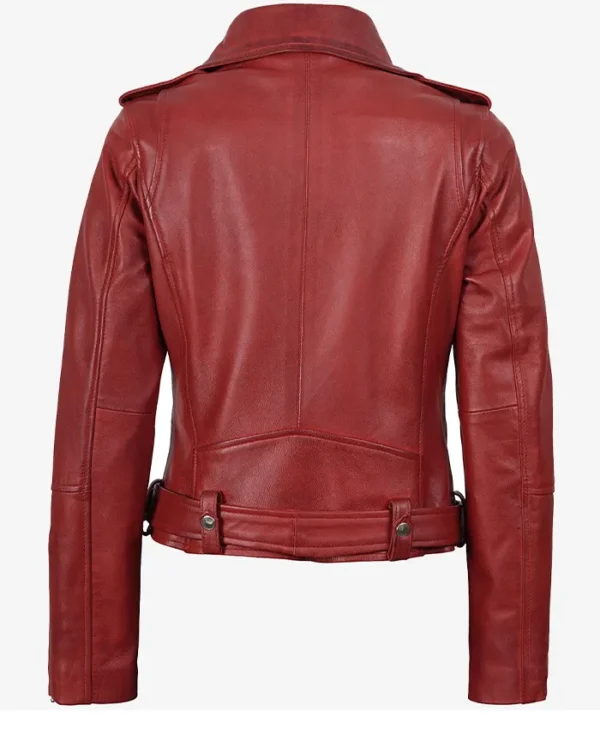 Get Fashion Margaret Red Biker Leather Jacket For Sale