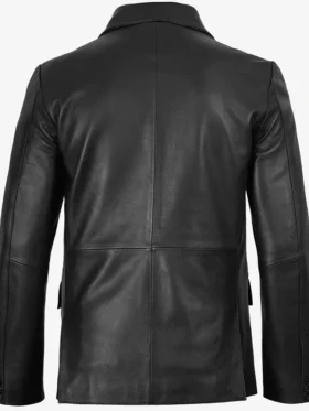 Get Mens Two Button Notch Lapel Black Leather Blazer For Sale