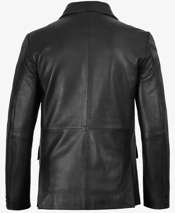 Get Mens Two Button Notch Lapel Black Leather Blazer For Sale