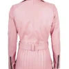 Get Womens Asymmetrical Belted Pink Leather Jacket For Sale