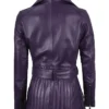 Get Womens Asymmetrical Belted Purple Leather Jacket For Sale