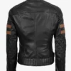 Get Womens Black Fashion Biker Real Leather Jacket with Cognac Stripes For Sale