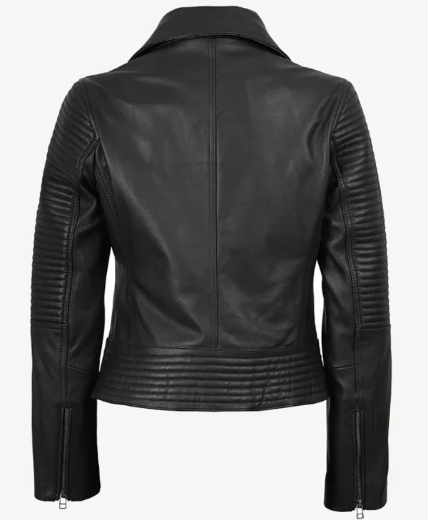 Get Womens Fashion Black Leather Biker Jacket For Sale