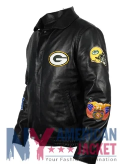 Green Hamilton Bay Packers Black Jeff Leather Jacket