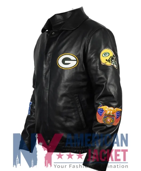 Green Hamilton Bay Packers Black Jeff Leather Jacket