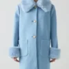 Jessica Salmon Too Much S01 Megan Stalter Blue Faux Fur Collar Wool Coat