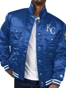 KC Royals Royal Silver-Tab Satin Trucker Jacket