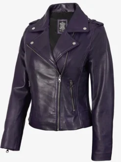Kirsten Wax Asymmetrical Biker Fashion Purple Leather Jacket