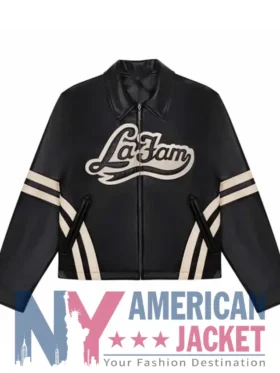 La Fam Retro Zip-Up Leather Varsity Jacket