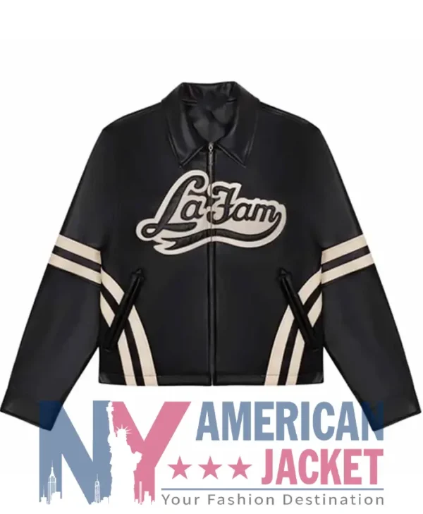 La Fam Retro Zip-Up Leather Varsity Jacket