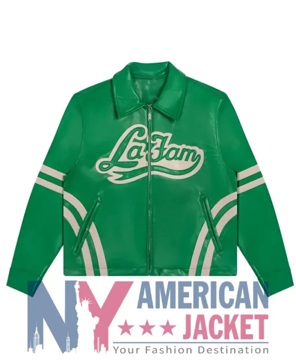 La Fam Retro Zip-Up Varsity Leather Jacket
