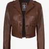 Lena Cognac Brown Cropped Leather Jacket