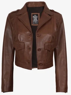 Lena Cognac Brown Cropped Leather Jacket