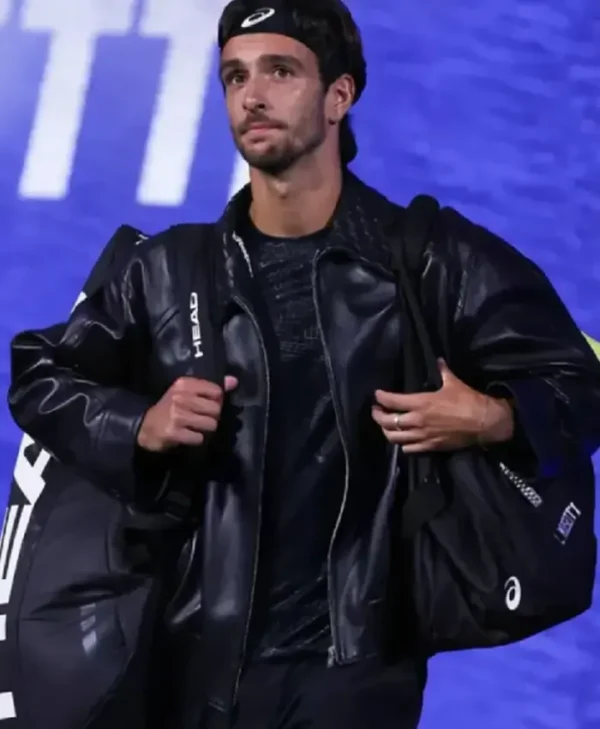 Lorenzo Musetti 2025 US Open Black Leather Jacket