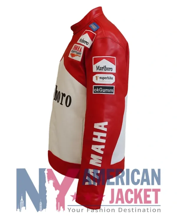 Marlboro Yamaha Leather Red And White Jacket