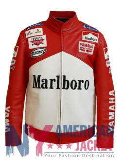 Marlboro Yamaha Red And White Leather Jacket