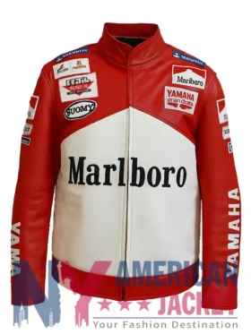Marlboro Yamaha Red And White Leather Jacket