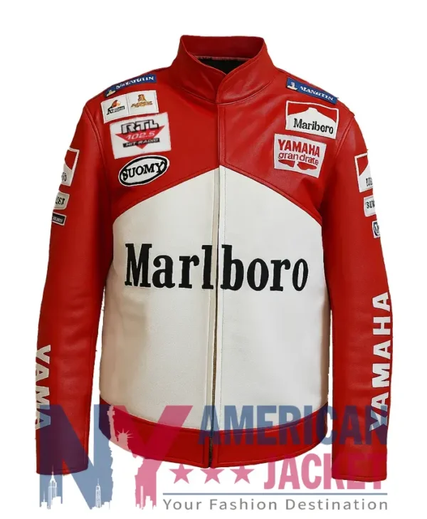 Marlboro Yamaha Red And White Leather Jacket
