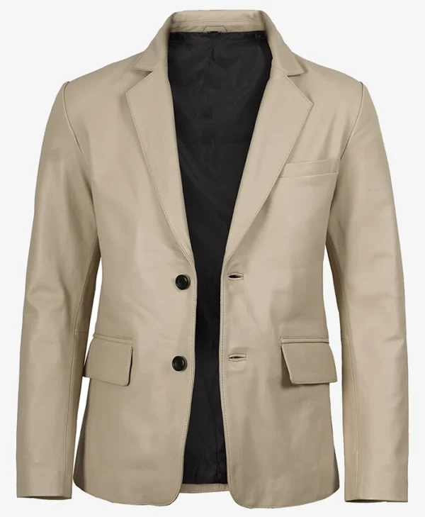 Mens Beige Real Leather Blazer