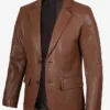 Mens Cognac Two Button Brown Leather Blazer