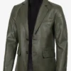 Mens Dark Green Real Leather Blazer