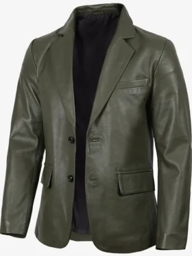Mens Dark Green Real Leather Blazer