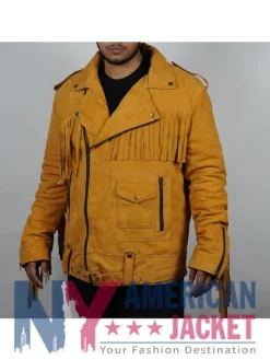 Men's Fringe Suede Yellow Biker Jacket
