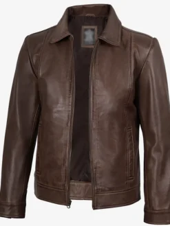 Mens Harrington Chocolate Brown Leather Jacket