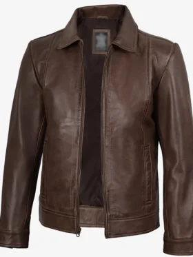 Mens Harrington Chocolate Brown Leather Jacket