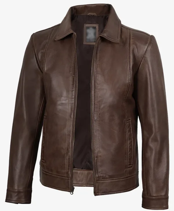 Mens Harrington Chocolate Brown Leather Jacket