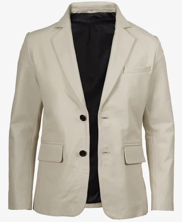 Mens Off White Real Leather Blazer