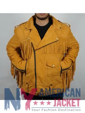 Men's Suede Biker Fringe Yellow Jacket