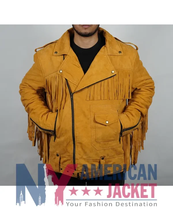 Men's Suede Biker Fringe Yellow Jacket