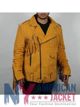 Men's Suede Biker Yellow Fringe Jacket