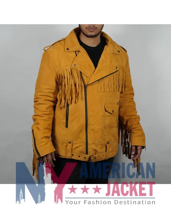 Men's Suede Biker Yellow Fringe Jacket