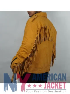 Men's Suede Fringe Yellow Biker Jacket
